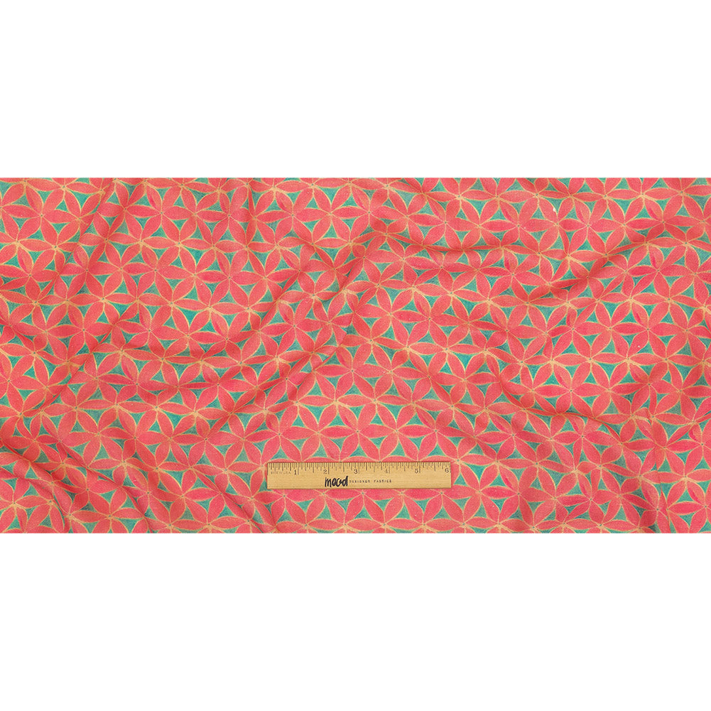 Viscose and Linen Woven Print - Hot Pink and Turquoise Geometric Floral - Mood Exclusive Homemade Hexagons