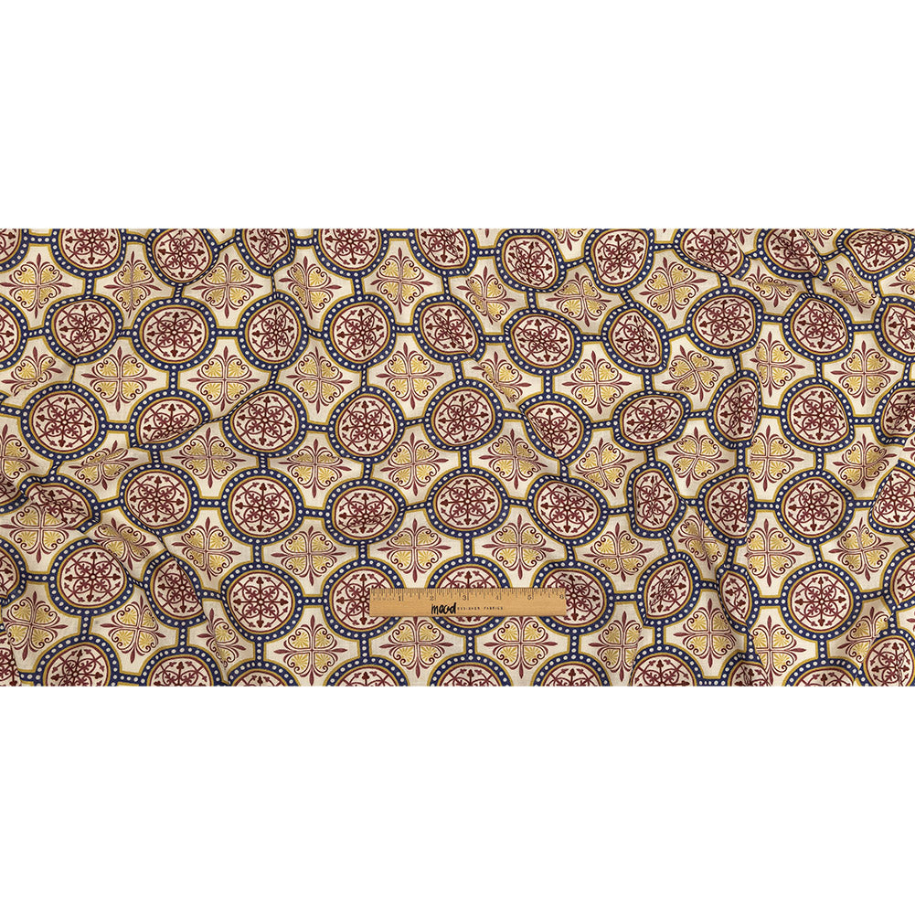Viscose and Linen Woven Print - Yellow, Red and Blue Medallions - Mood Exclusive Gawain's Glory