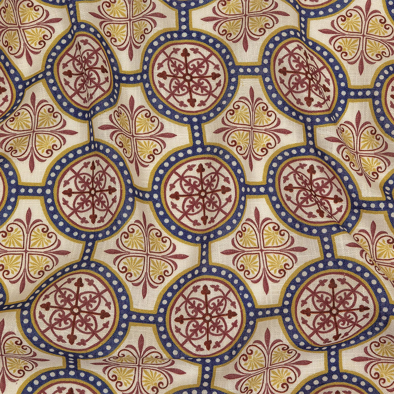 Viscose and Linen Woven Print - Yellow, Red and Blue Medallions - Mood Exclusive Gawain's Glory