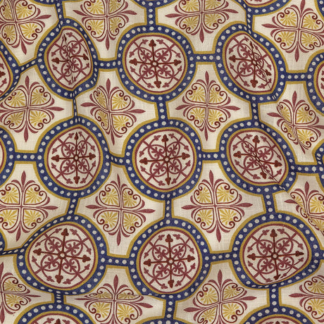 Viscose and Linen Woven Print - Yellow, Red and Blue Medallions - Mood Exclusive Gawain's Glory
