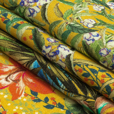 Linen and Rayon Woven Print - Yellow and Multicolor Floral - Mood Exclusive Amazonia