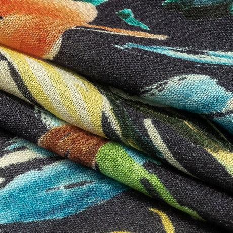 Gauzy Wrinkled Rayon Woven Print - Navy and Rainbow Floral - Mood Exclusive Midsummer's Night