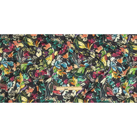 Gauzy Wrinkled Rayon Woven Print - Navy and Rainbow Floral - Mood Exclusive Midsummer's Night