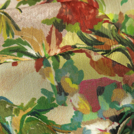 Crinkled Leafy Polyester Jacquard Print - Yellow, Red and Green Palm Trees - Mood Exclusive Beach Babe
