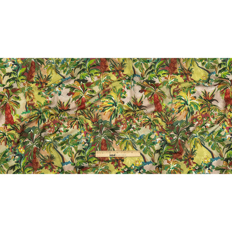 Crinkled Leafy Polyester Jacquard Print - Yellow, Red and Green Palm Trees - Mood Exclusive Beach Babe