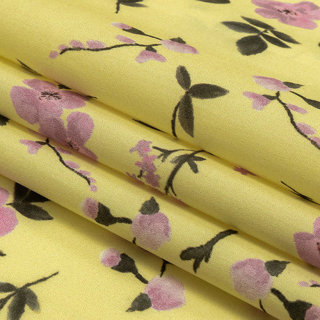 Cotton Poplin Print - Pale Yellow and Pink Floral - Mood Exclusive Sakura Sweets