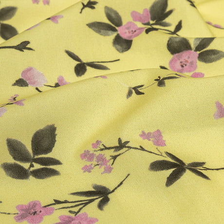 Cotton Poplin Print - Pale Yellow and Pink Floral - Mood Exclusive Sakura Sweets