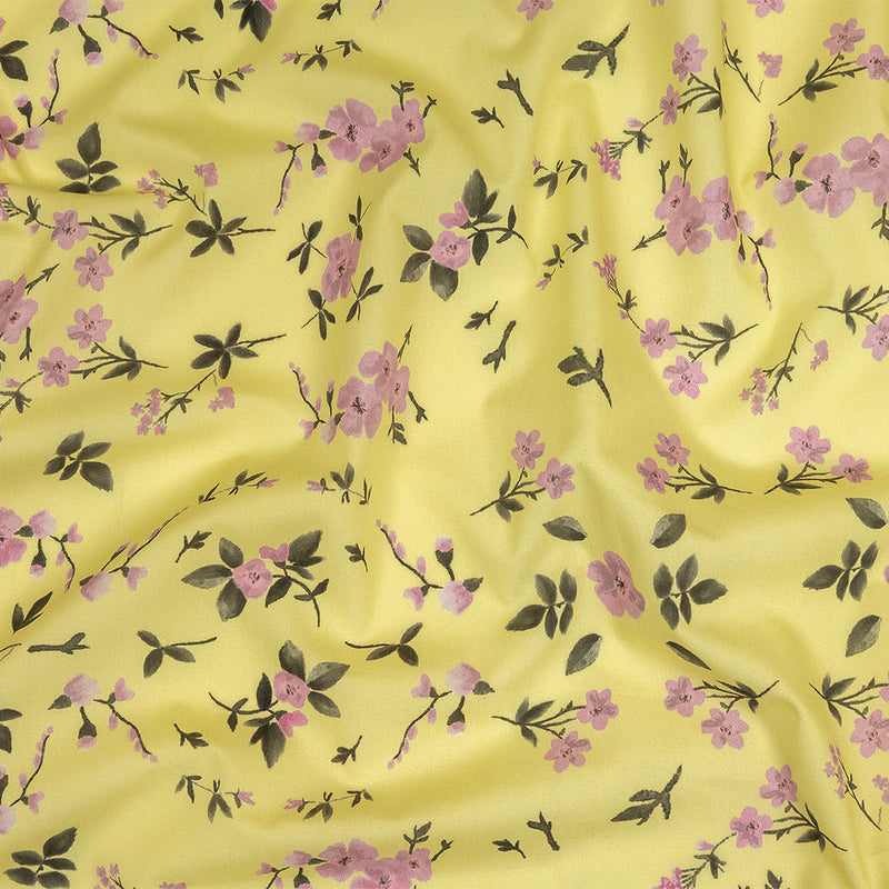 Cotton Poplin Print - Pale Yellow and Pink Floral - Mood Exclusive Sakura Sweets