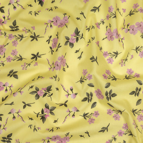 Cotton Poplin Print - Pale Yellow and Pink Floral - Mood Exclusive Sakura Sweets