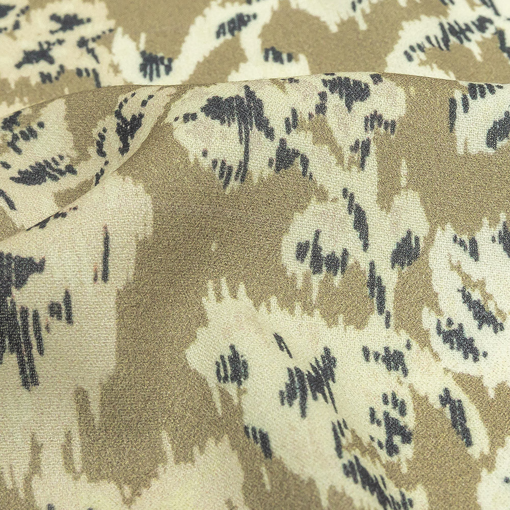 Viscose Crepe Print - Beige, Black and Ecru Ikat Florals - Mood Exclusive Exquisite Etchings