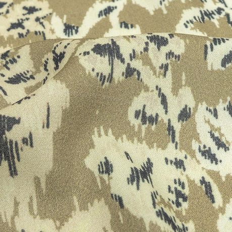 Viscose Crepe Print - Beige, Black and Ecru Ikat Florals - Mood Exclusive Exquisite Etchings