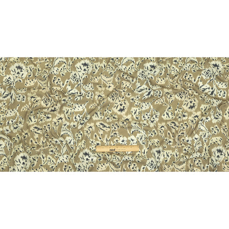 Viscose Crepe Print - Beige, Black and Ecru Ikat Florals - Mood Exclusive Exquisite Etchings