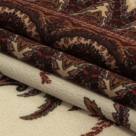 Viscose Crepe Panel - Beige and Burgundy Paisley Decorative Squares - Mood Exclusive Destination Dubai