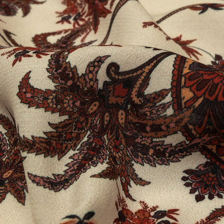 Viscose Crepe Panel - Beige and Burgundy Paisley Decorative Squares - Mood Exclusive Destination Dubai