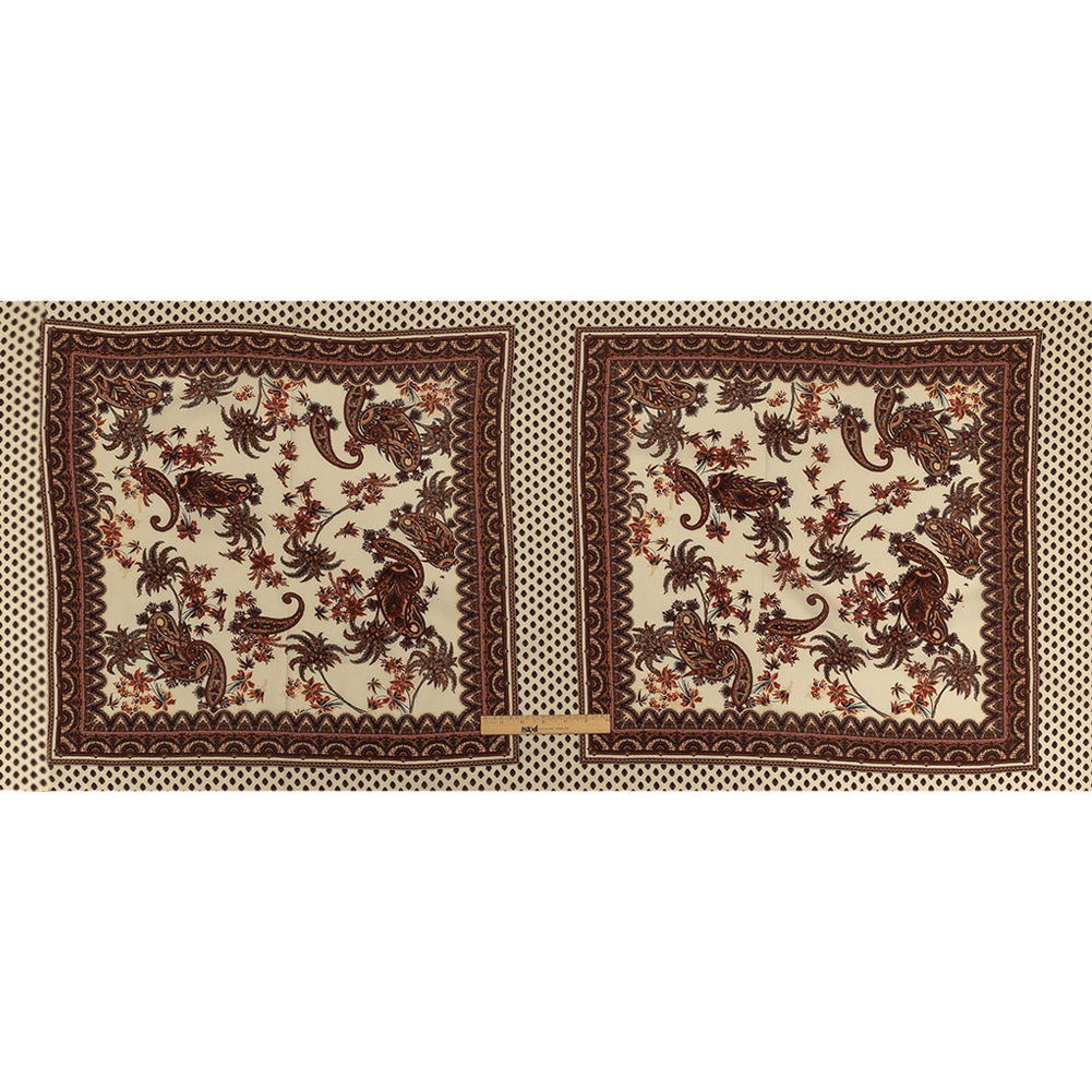 Viscose Crepe Panel - Beige and Burgundy Paisley Decorative Squares - Mood Exclusive Destination Dubai