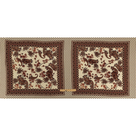 Viscose Crepe Panel - Beige and Burgundy Paisley Decorative Squares - Mood Exclusive Destination Dubai