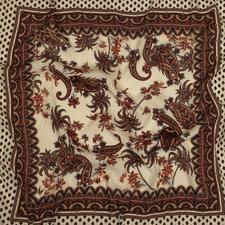 Viscose Crepe Panel - Beige and Burgundy Paisley Decorative Squares - Mood Exclusive Destination Dubai