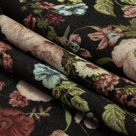 Viscose Crepe Print - Black, Pink and Sky Blue Floral - Mood Exclusive Highgrove