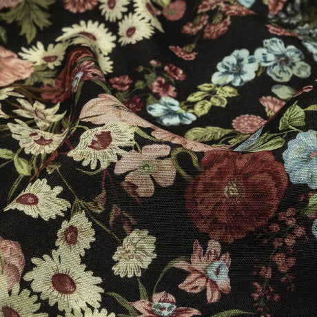 Viscose Crepe Print - Black, Pink and Sky Blue Floral - Mood Exclusive Highgrove