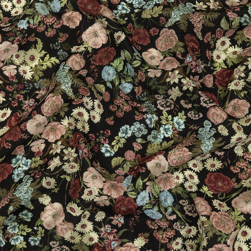 Viscose Crepe Print - Black, Pink and Sky Blue Floral - Mood Exclusive Highgrove