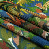 Crinkled Leafy Polyester Jacquard Print - Galaxy Blue, Green and Red Palm Trees - Mood Exclusive Beach Babe