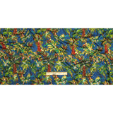 Crinkled Leafy Polyester Jacquard Print - Galaxy Blue, Green and Red Palm Trees - Mood Exclusive Beach Babe