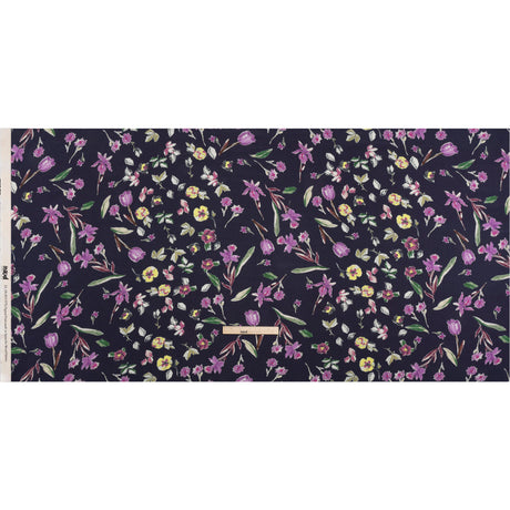 Sustainable Viscose Crepe Print - Purple, Navy, and Yellow Floral - Mood Exclusive Tulip Fever