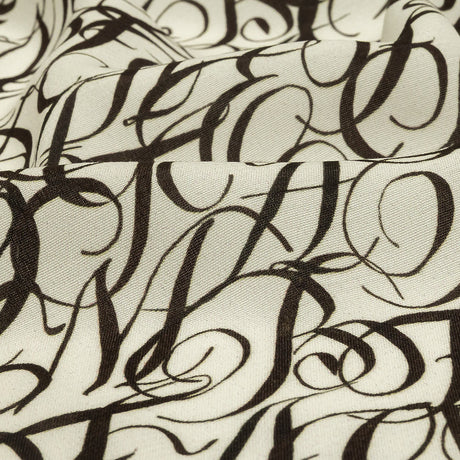 Sustainable Viscose Woven Print - White Calligraphic Letters - Mood Exclusive Dear Ms. Austen