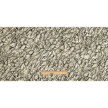 Sustainable Viscose Woven Print - White Calligraphic Letters - Mood Exclusive Dear Ms. Austen