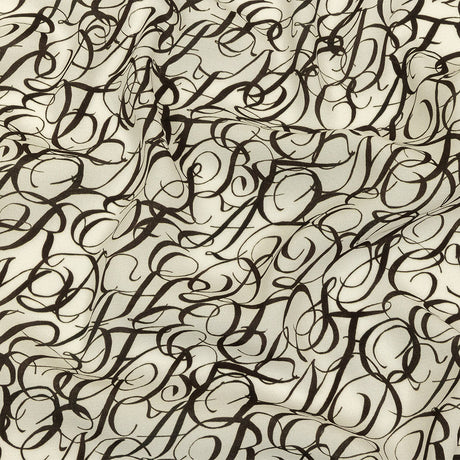 Sustainable Viscose Woven Print - White Calligraphic Letters - Mood Exclusive Dear Ms. Austen