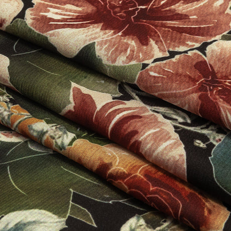 Polyester Charmeuse Print - Black, Red and Blue Floral - Mood Exclusive Misty Morning