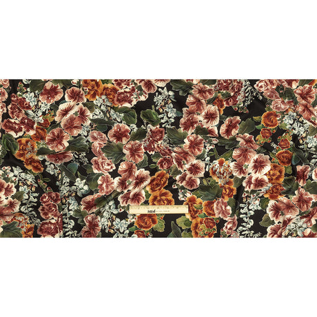 Polyester Charmeuse Print - Black, Red and Blue Floral - Mood Exclusive Misty Morning