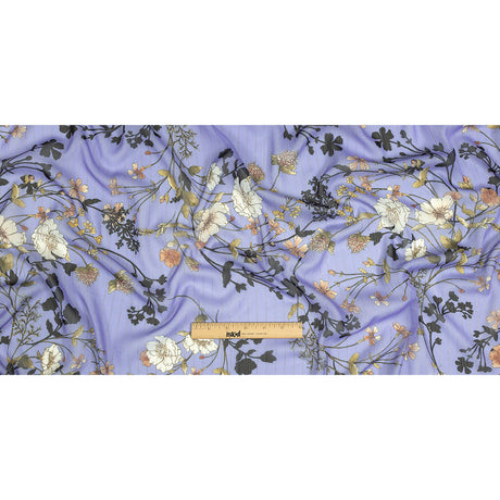 Polyester Chiffon Print with Metallic Pinstripes - Lavender and White Floral - Mood Exclusive Ornamental Orchestra