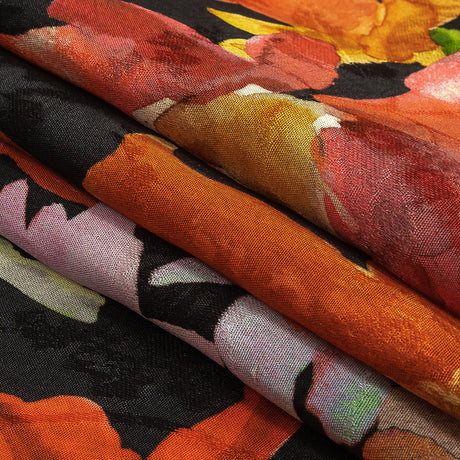 Flowery Sustainable Viscose Jacquard Print - Orange and Red Painterly Floral - Mood Exclusive Painter's Palette