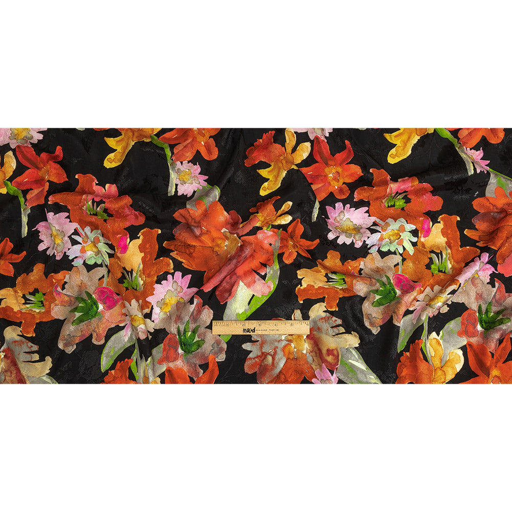Flowery Sustainable Viscose Jacquard Print - Orange and Red Painterly Floral - Mood Exclusive Painter's Palette