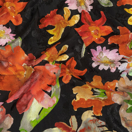 Flowery Sustainable Viscose Jacquard Print - Orange and Red Painterly Floral - Mood Exclusive Painter's Palette