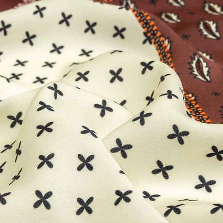 Polyester Crepe de Chine Panel - Brown, White and Orange Paisley Patchwork - Mood Exclusive Tidy Tapestry