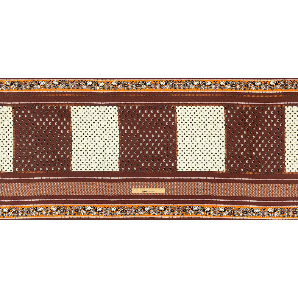 Polyester Crepe de Chine Panel - Brown, White and Orange Paisley Patchwork - Mood Exclusive Tidy Tapestry