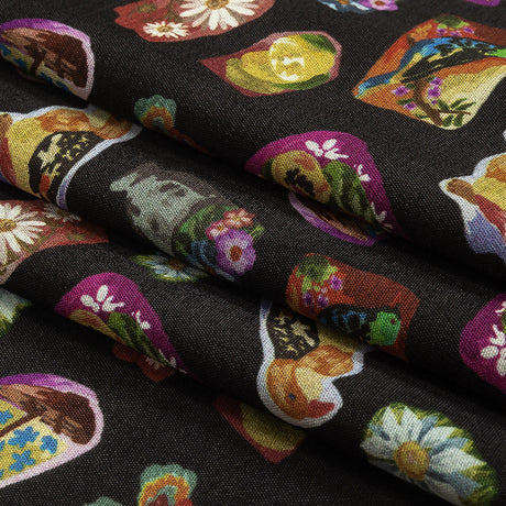 Sustainable Viscose Woven Print - Caviar Black Floral Stickers - Mood Exclusive Sticking Power
