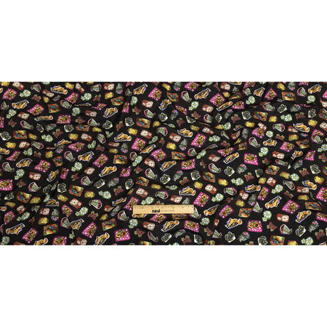 Sustainable Viscose Woven Print - Caviar Black Floral Stickers - Mood Exclusive Sticking Power