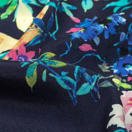 Sustainable Viscose Crepe Print - Navy, Pink and Green Floral - Mood Exclusive Pick of the Bunch