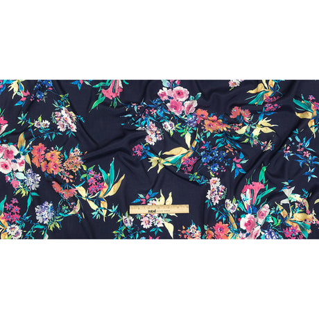 Sustainable Viscose Crepe Print - Navy, Pink and Green Floral - Mood Exclusive Pick of the Bunch