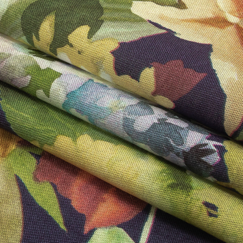 Tencel Woven Print - Navy, Green and Yellow Floral - Mood Exclusive Towards the Tropics
