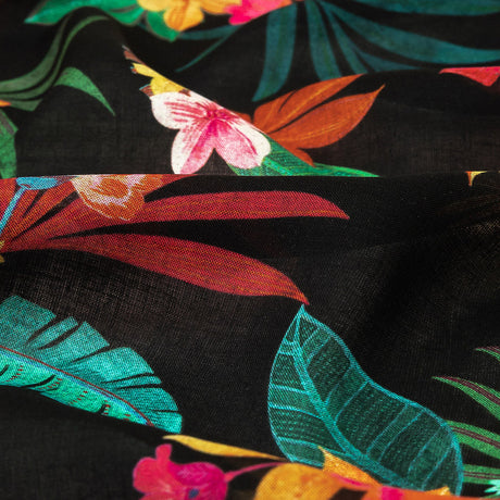Viscose Voile Print - Green, Red and Black Floral - Mood Exclusive Havana Nights