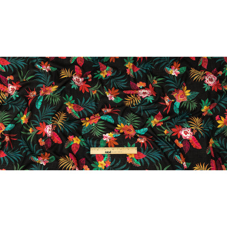 Viscose Voile Print - Green, Red and Black Floral - Mood Exclusive Havana Nights