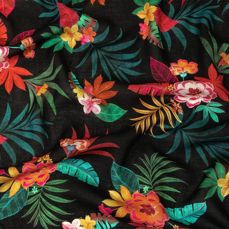 Viscose Voile Print - Green, Red and Black Floral - Mood Exclusive Havana Nights