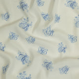 Sustainable Viscose Woven Print - White and Blue Floral Calligraphic Script - Mood Exclusive ABC Bouquet