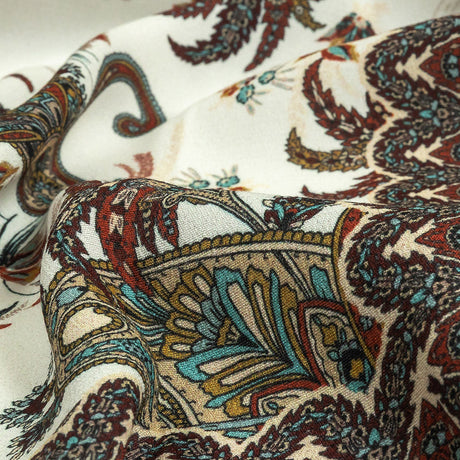Sustainable Viscose Crepe Panel - Teal and Burgundy Paisley Decorative Squares - Mood Exclusive Destination Dubai