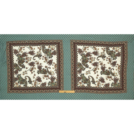 Sustainable Viscose Crepe Panel - Teal and Burgundy Paisley Decorative Squares - Mood Exclusive Destination Dubai