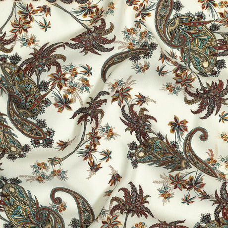 Sustainable Viscose Crepe Panel - Teal and Burgundy Paisley Decorative Squares - Mood Exclusive Destination Dubai